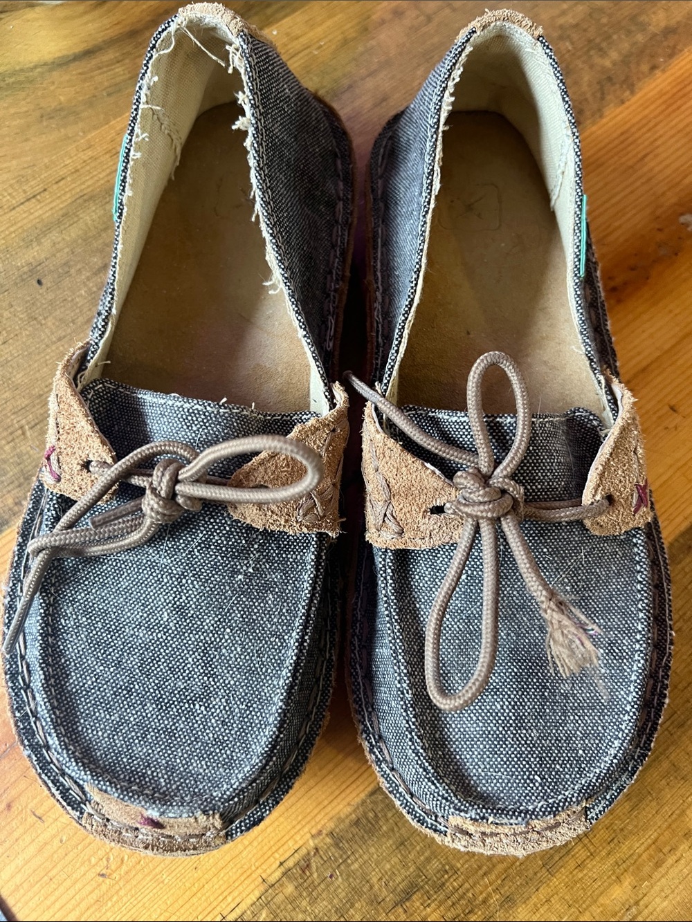 Twisted X Charcoal and Tan Canvas Moccasin Slip-Ons 5.5